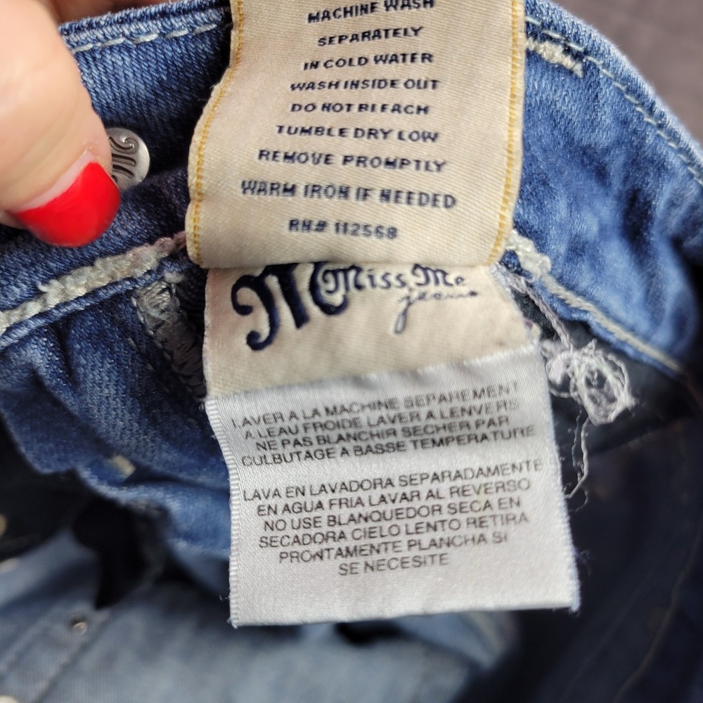 Miss Me Skinny Jeans JP5109SK-2 Blue Fleur De Lis Embellished Low Rise Womens 25 - Picture 9 of 11